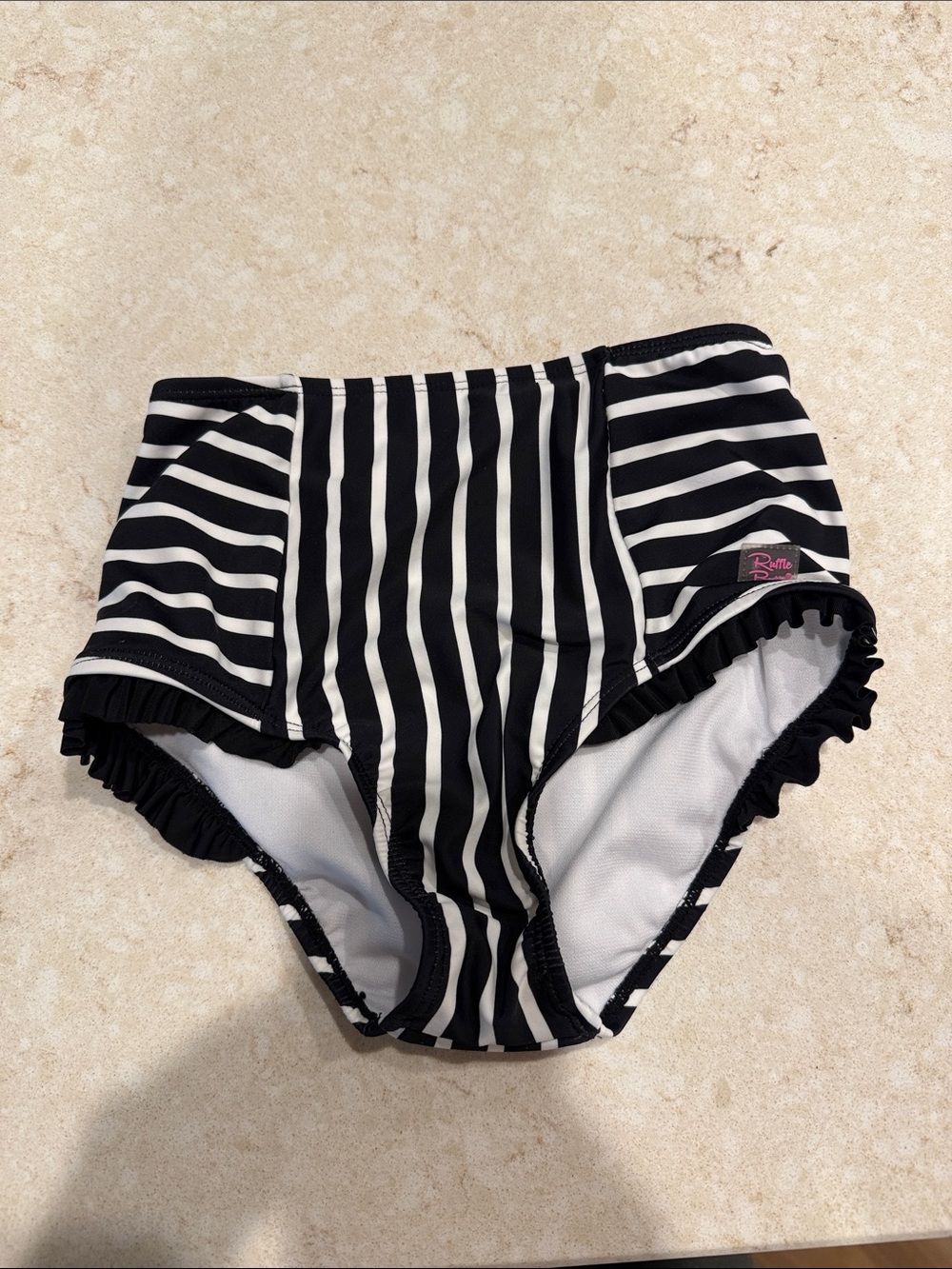Ruffle Butts Black & White Striped High-Waist Swim Cover - Bottoms Only